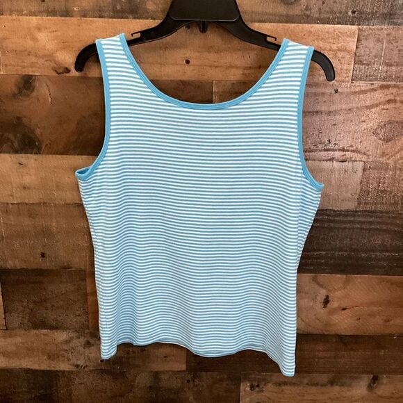 Real Clothes Tank Top Knit Cotton Blue White Striped Sleeveless Women Large - Picture 6 of 7